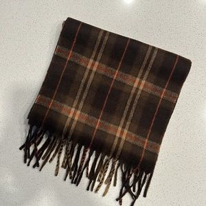 Banana Republic brown, tan & orange plaid 100% cashmere scarf